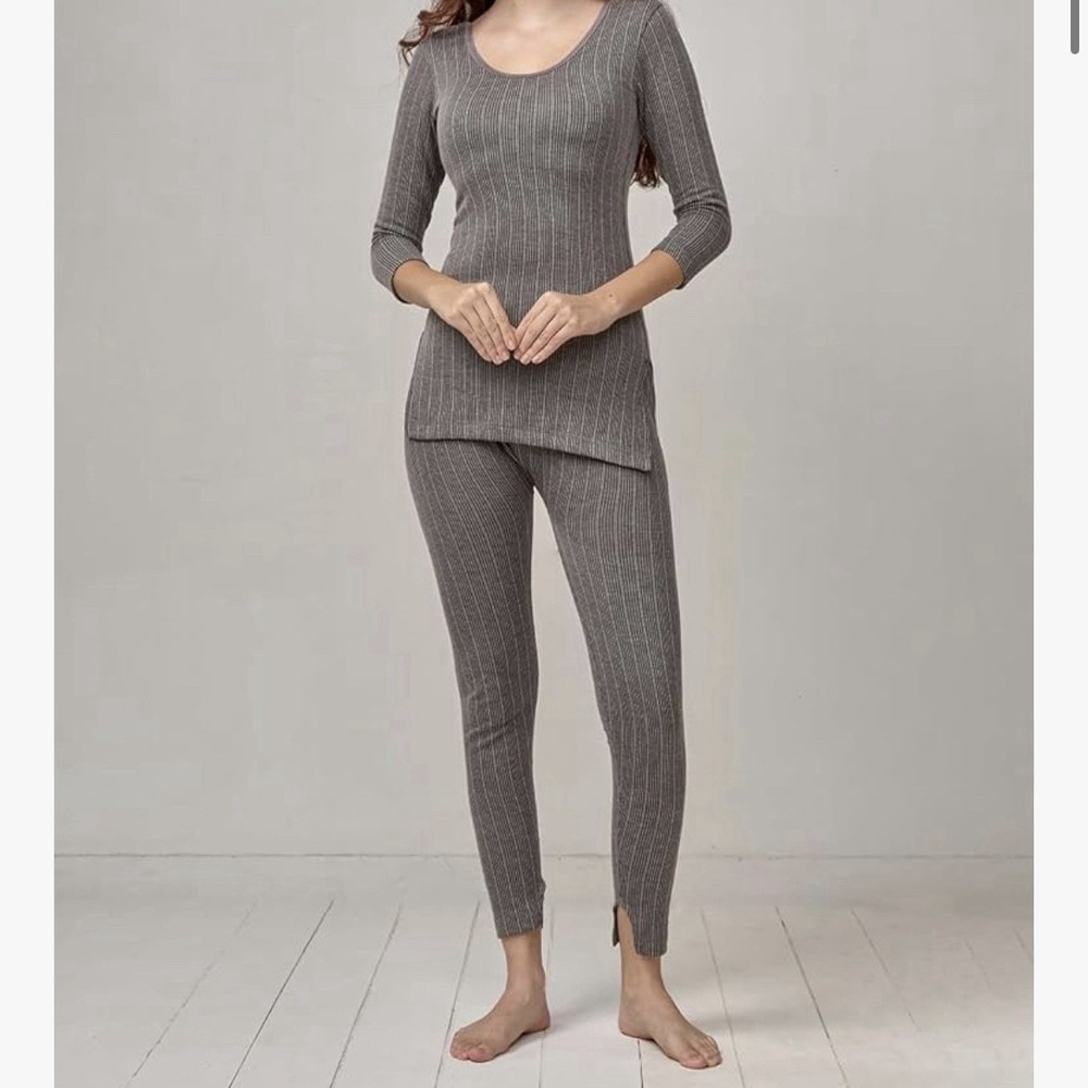 Lux Inferno Womens Cotton Thermal Set Gray 3/4 Sleeves Medium Cabincore‎ Winter
